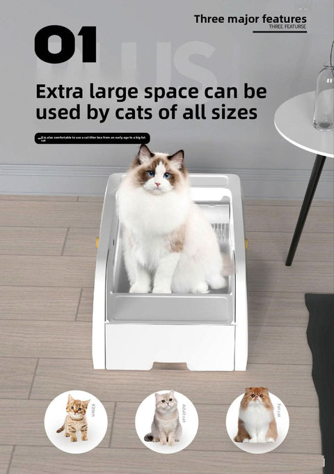 No Scooping Cat Litter Pan APP Controlled Large Semi Enclosed - petsbene