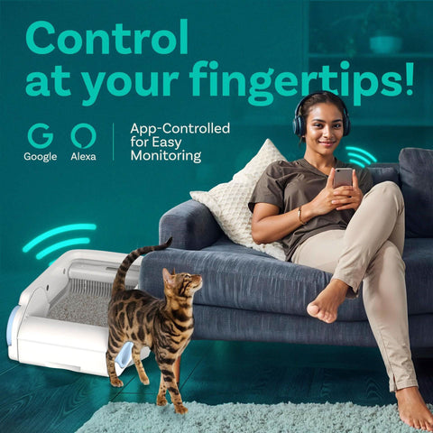 Automatic Cat Litter Box Cleaner Smart Device Anti Spill WiFi Control - petsbene