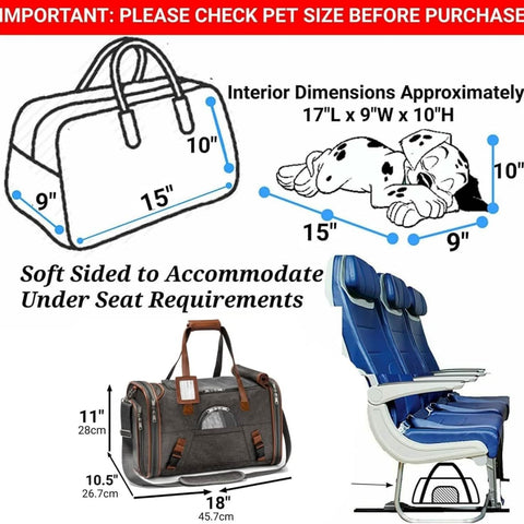 Airline Approved Soft Pet Carrier Cat Handbag Self Locking Zip - petsbene