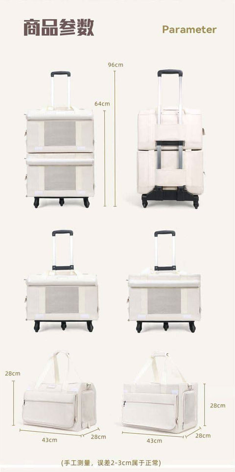 Pet Trolley Case Double Layer Bus Cat Bag Cat Push Pull Box Large Capacity Two Spring Summer Breathable Dog Handbag - petsbene
