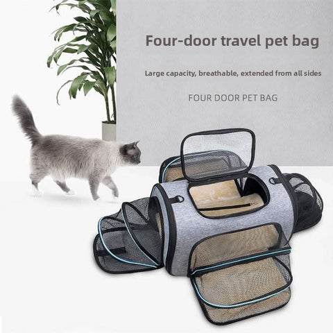 Airline Approved Foldable Ventilated 4-Door Portable Pet Carrier - petsbene