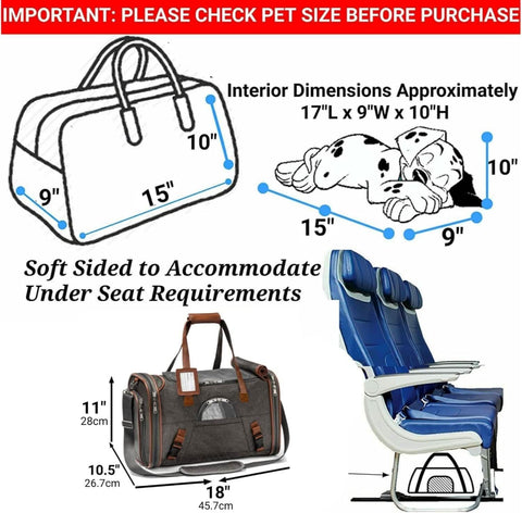 Airline Approved Soft Pet Carrier Cat Handbag Self Locking Zip - petsbene