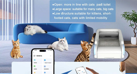 Automatic Cat Litter Box Cleaner Smart Device Anti Spill WiFi Control - petsbene