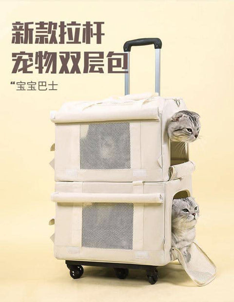 Pet Trolley Case Double Layer Bus Cat Bag Cat Push Pull Box Large Capacity Two Spring Summer Breathable Dog Handbag - petsbene