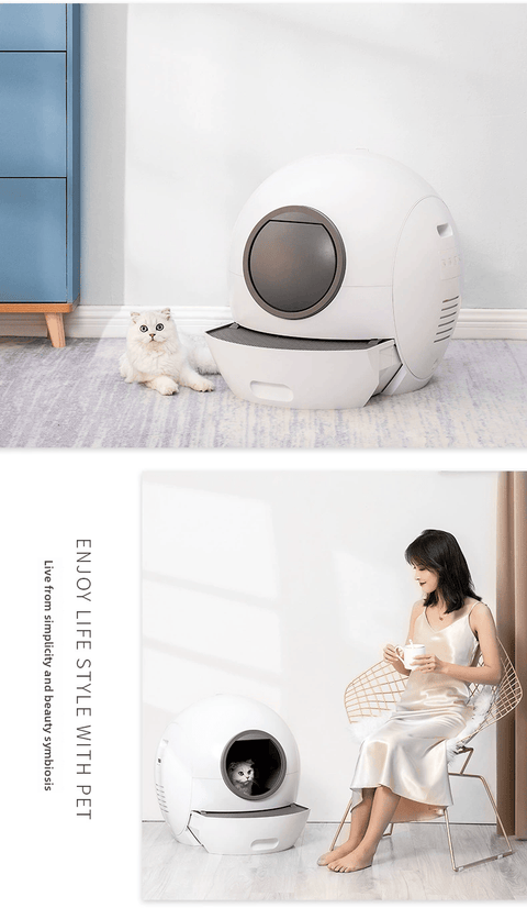 Automatic Large Cat Litter Box UV Sterilizer Anti Spill WIFI Control - petsbene