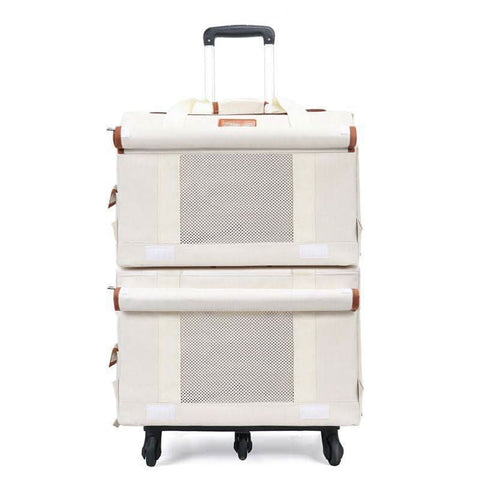 Pet Trolley Case Double Layer Bus Cat Bag Cat Push Pull Box Large Capacity Two Spring Summer Breathable Dog Handbag - petsbene