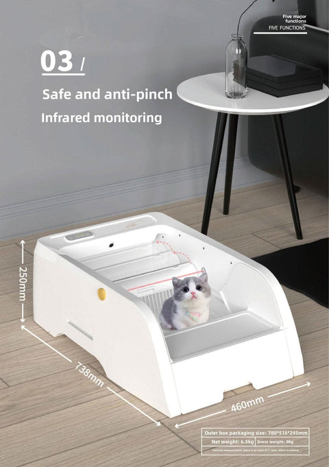 No Scooping Cat Litter Pan APP Controlled Large Semi Enclosed - petsbene
