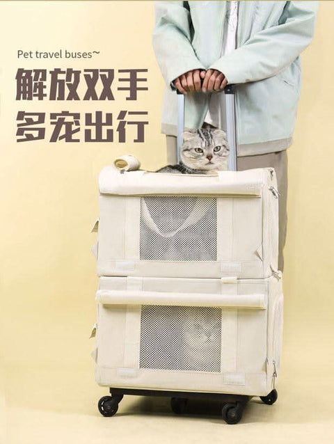 Pet Trolley Case Double Layer Bus Cat Bag Cat Push Pull Box Large Capacity Two Spring Summer Breathable Dog Handbag - petsbene