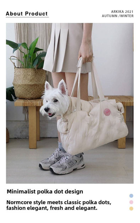 Stylish Polka Dot Cat Carrier Handbag Portable Dog Bag Large Capacity - petsbene