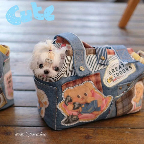 Small cat and dog pet bag denim shoulder carry out bag dog bag - petsbene