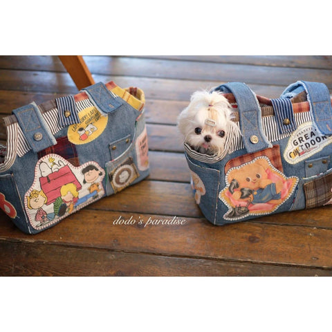 Small cat and dog pet bag denim shoulder carry out bag dog bag - petsbene