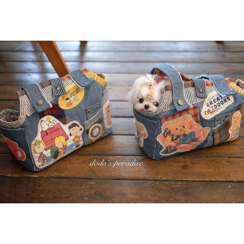 Small cat and dog pet bag denim shoulder carry out bag dog bag - petsbene