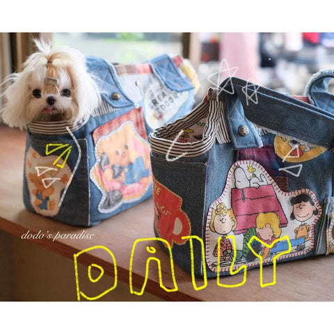 Small cat and dog pet bag denim shoulder carry out bag dog bag - petsbene