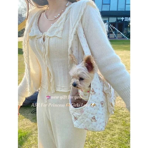 Princess puppy mobile bag pet out bag quilting fresh and cute - petsbene