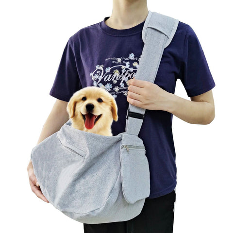 Adjustable Drawstring Dog Cat Carrier Sling Warm Wool Interior - petsbene