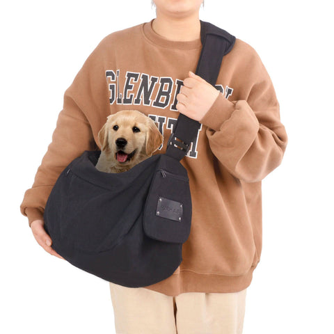 Adjustable Drawstring Dog Cat Carrier Sling Warm Wool Interior - petsbene