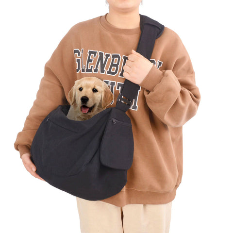 Adjustable Drawstring Dog Cat Carrier Sling Warm Wool Interior - petsbene
