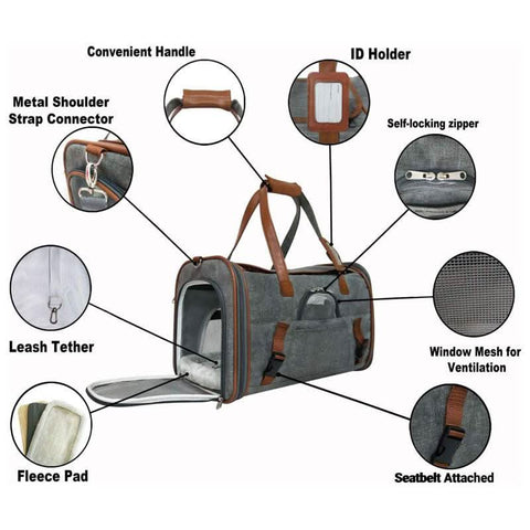 Airline Approved Soft Pet Carrier Cat Handbag Self Locking Zip - petsbene