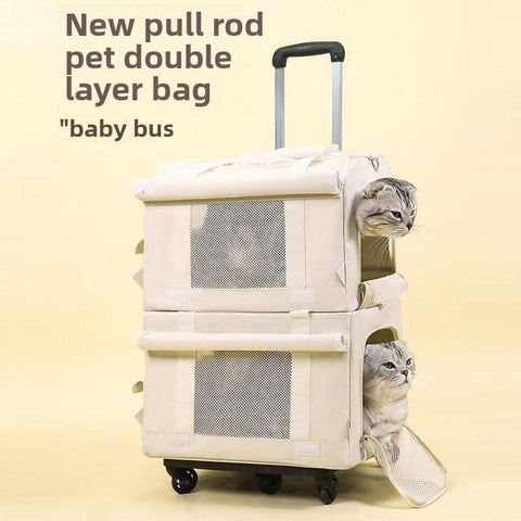 Pet Trolley Case Double Layer Bus Cat Bag Cat Push Pull Box Large Capacity Two Spring Summer Breathable Dog Handbag - petsbene