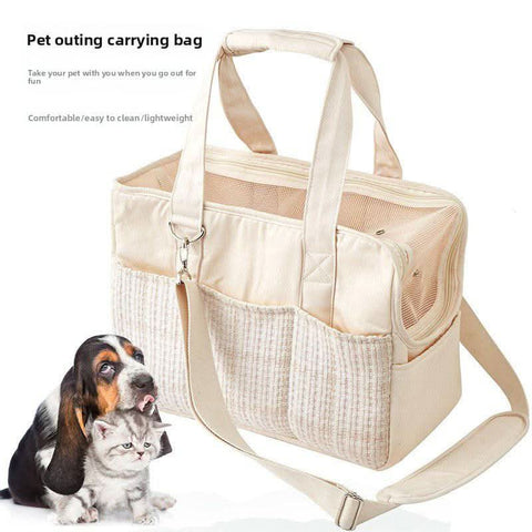 Canvas Cat Carrier Portable Small Dog Bag Handheld Lightweight Cotton Pet Pouch - petsbene