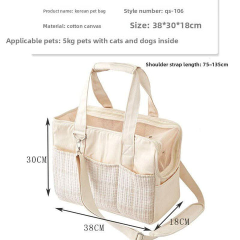 Canvas Cat Carrier Portable Small Dog Bag Handheld Lightweight Cotton Pet Pouch - petsbene