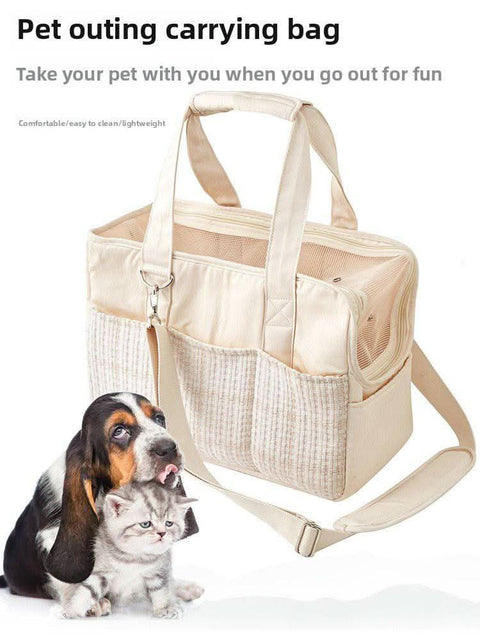 Canvas Cat Carrier Portable Small Dog Bag Handheld Lightweight Cotton Pet Pouch - petsbene