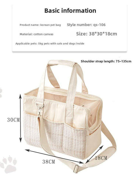 Canvas Cat Carrier Portable Small Dog Bag Handheld Lightweight Cotton Pet Pouch - petsbene