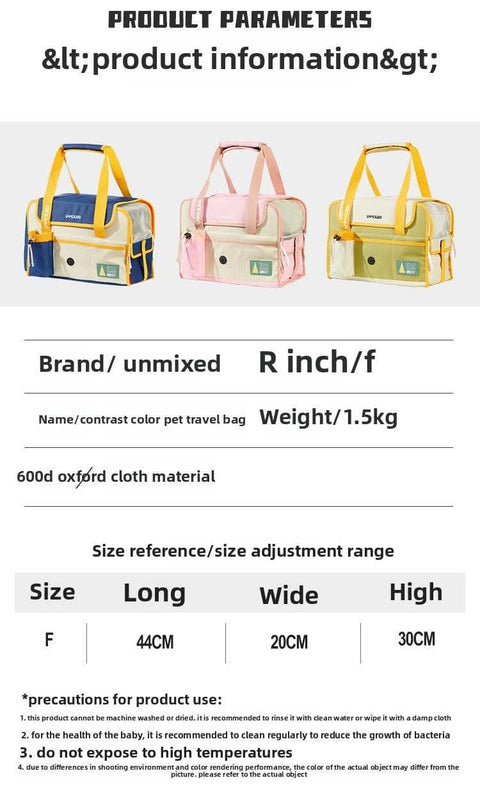 Simple Pet Travel Bag Carrier Large Capacity Breathable Dirt Resistant Dog Cat - petsbene