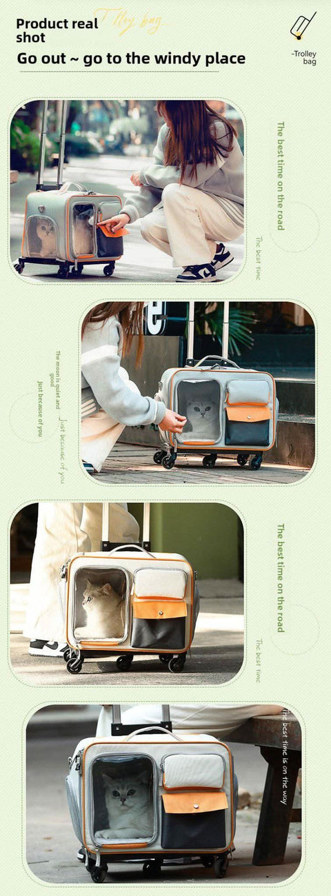 Detachable Airline Approved Pet CarrierTrolley Case Cat Dog Travel Bag - petsbene