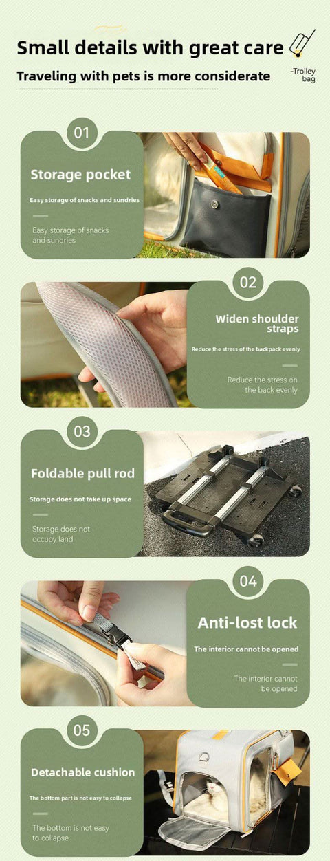 Detachable Airline Approved Pet CarrierTrolley Case Cat Dog Travel Bag - petsbene
