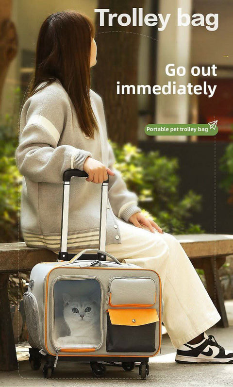 Detachable Airline Approved Pet CarrierTrolley Case Cat Dog Travel Bag - petsbene