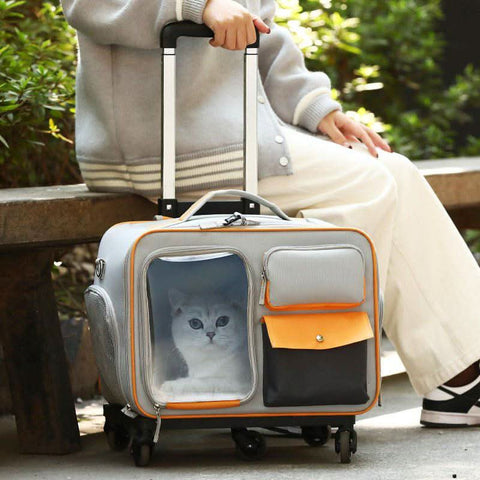 Detachable Airline Approved Pet CarrierTrolley Case Cat Dog Travel Bag - petsbene