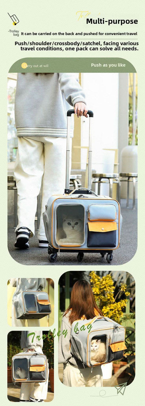 Detachable Airline Approved Pet CarrierTrolley Case Cat Dog Travel Bag - petsbene