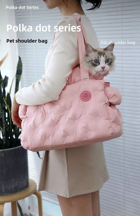 Stylish Polka Dot Cat Carrier Handbag Portable Dog Bag Large Capacity - petsbene