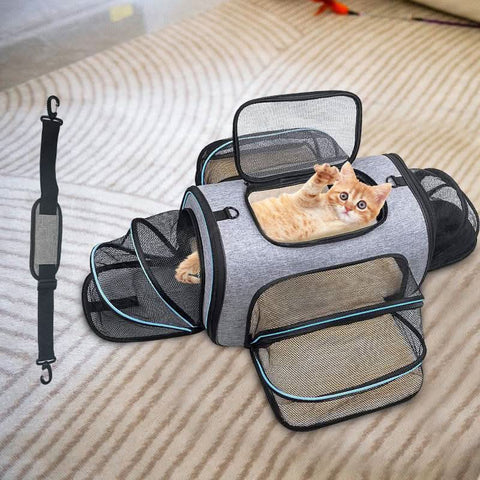 Airline Approved Foldable Ventilated 4-Door Portable Pet Carrier - petsbene