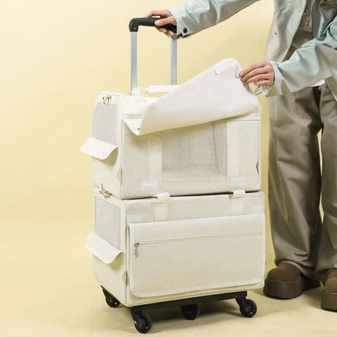 Pet Trolley Case Double Layer Bus Cat Bag Cat Push Pull Box Large Capacity Two Spring Summer Breathable Dog Handbag - petsbene
