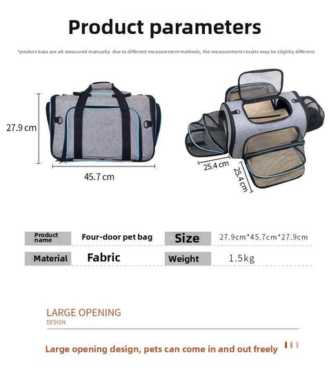 Airline Approved Foldable Ventilated 4-Door Portable Pet Carrier - petsbene