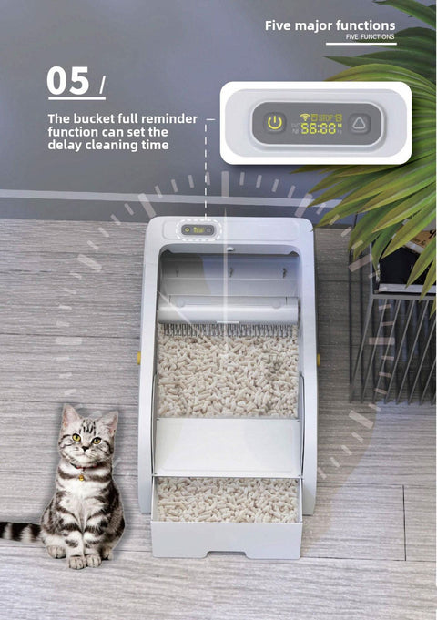 No Scooping Cat Litter Pan APP Controlled Large Semi Enclosed - petsbene