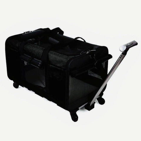 New Cat Travel Bag Portable Pet Suitcase Detachable Wheels Breathable - petsbene