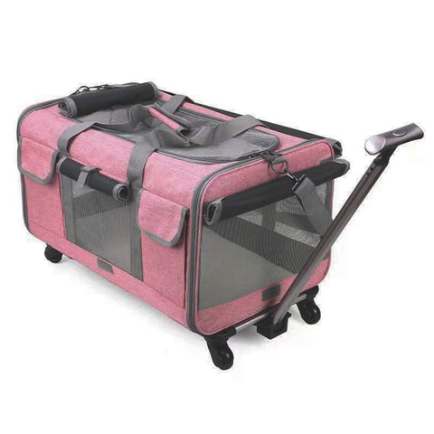 New Cat Travel Bag Portable Pet Suitcase Detachable Wheels Breathable - petsbene