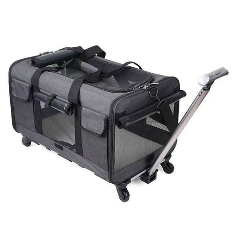 New Cat Travel Bag Portable Pet Suitcase Detachable Wheels Breathable - petsbene