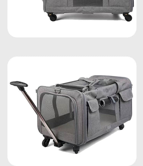 New Cat Travel Bag Portable Pet Suitcase Detachable Wheels Breathable - petsbene