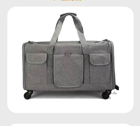 New Cat Travel Bag Portable Pet Suitcase Detachable Wheels Breathable - petsbene