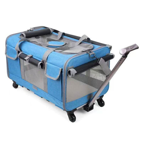 New Cat Travel Bag Portable Pet Suitcase Detachable Wheels Breathable - petsbene