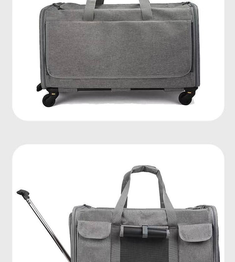 New Cat Travel Bag Portable Pet Suitcase Detachable Wheels Breathable - petsbene