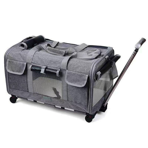 New Cat Travel Bag Portable Pet Suitcase Detachable Wheels Breathable - petsbene