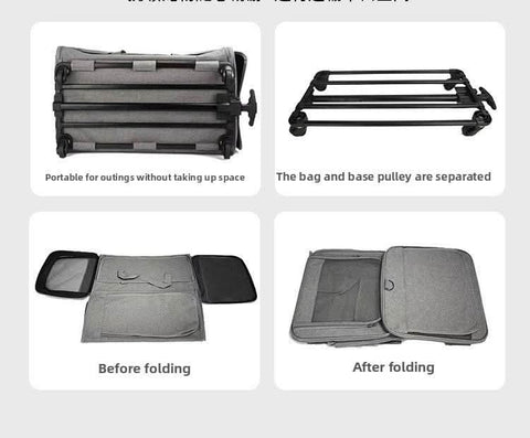 New Cat Travel Bag Portable Pet Suitcase Detachable Wheels Breathable - petsbene