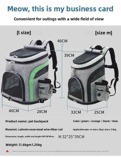 Pet Backpack Dual Shoulder Oxford Fabric Portable Cat Dog Carrier - petsbene