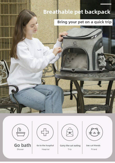 Pet Backpack Dual Shoulder Oxford Fabric Portable Cat Dog Carrier - petsbene