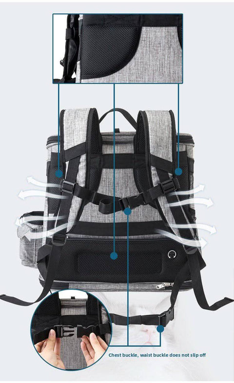 Pet Backpack Dual Shoulder Oxford Fabric Portable Cat Dog Carrier - petsbene